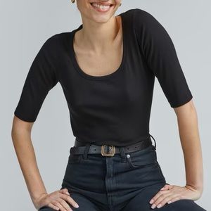Everlane Pima Micro-Rib Scoop-Neck Tee in black